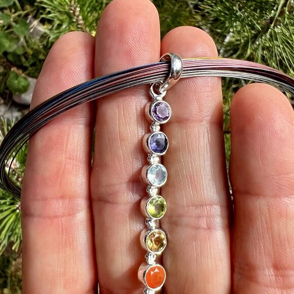 Sundance RAINBOW GEMSTONE Multi Sterling Silver Pendant 18" Necklace - Picture 1 of 11